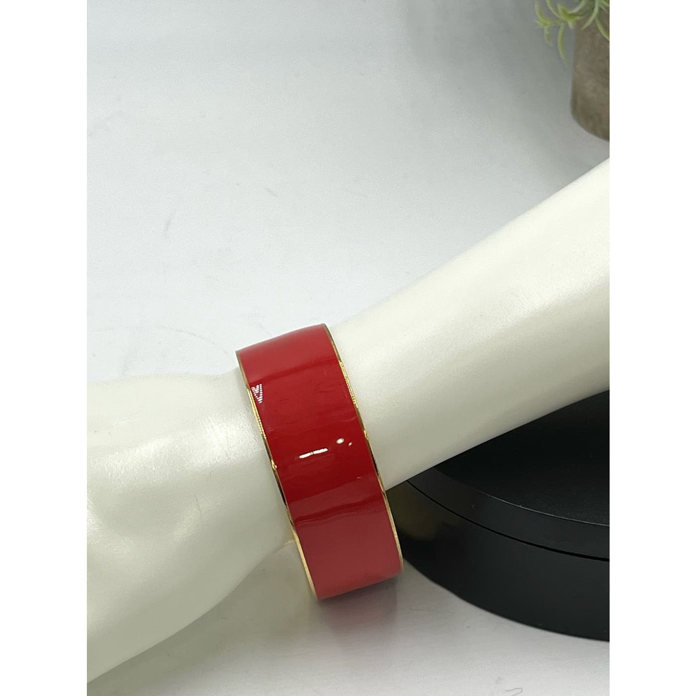 J. Crew Wide 1" Poppy Red Gold Tone‎ Edges Bangle Bracelet